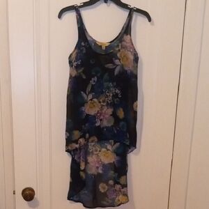 small DECREE sheer sleeveless hi lo top blue with flower print